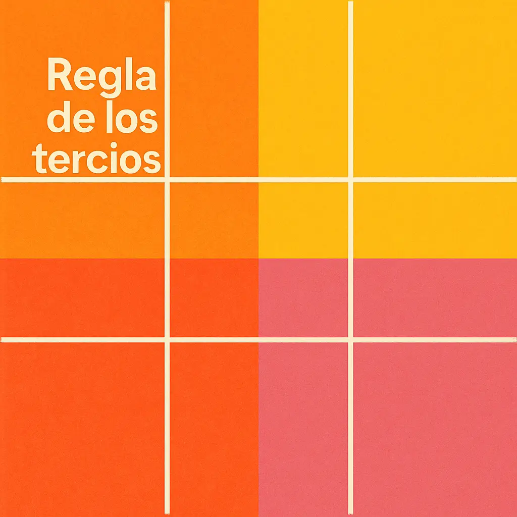 Ilustración de la regla de los tercios con cuadrícula de nueve bloques