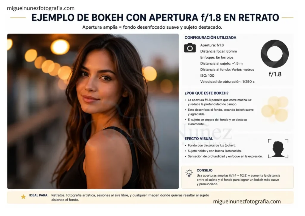 Ejemplo de bokeh con apertura f/1.8 en fotografía de retrato