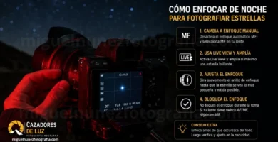 Cómo enfocar de noche para fotografiar estrellas — mano ajustando el anillo de enfoque manual de un lente gran angular