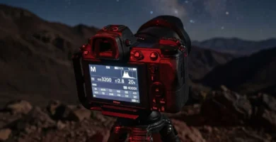 Pantalla de cámara con configuración manual para fotografiar la Vía Láctea — ISO, apertura y velocidad de obturación