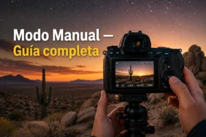 Fotógrafo ajustando el modo manual en su cámara en el Desierto de Atacama