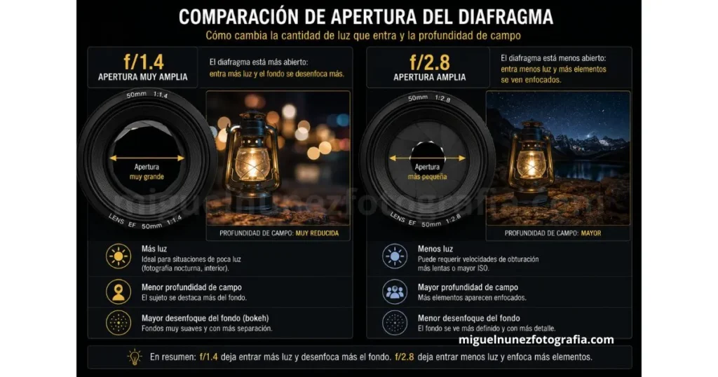 tabla compracion de aperturas del diafragma para fotografiar estrellas