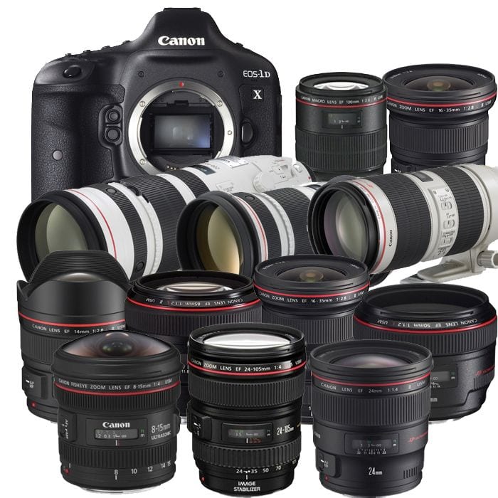 Conjunto de diferentes objetivos y lentes fotográficos